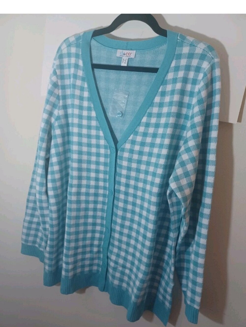 Denim And Company Teal Green/White Button Cardigan New No Tags 1X